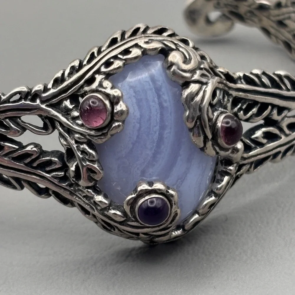 Vintage Carolyn Pollack Relios Bracelet Sterling Blue Lace Agate Amethyst
